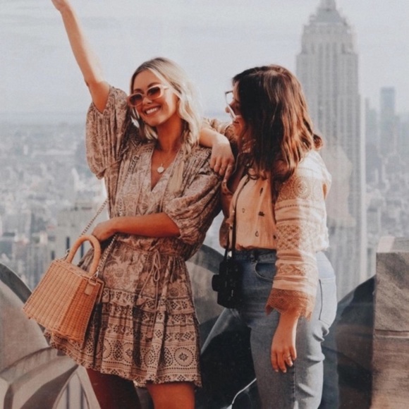 Khaki Autumn Winds Boho Floral Mini Ruffle Dress - Picture 5 of 7